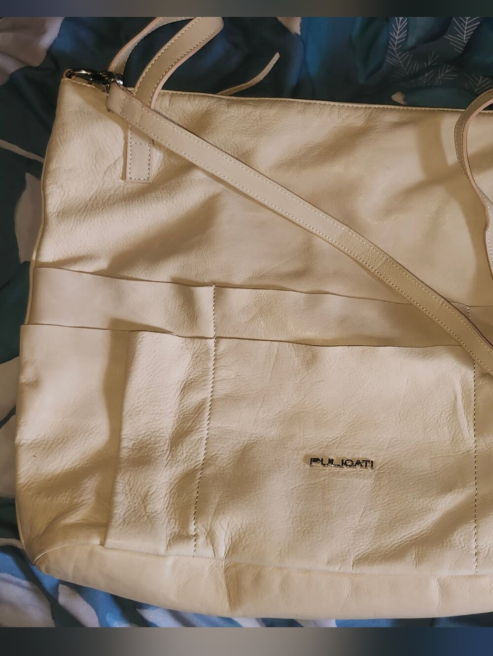 Alfani Cream Leather Crossbody Bag with Gold-Tone Logo